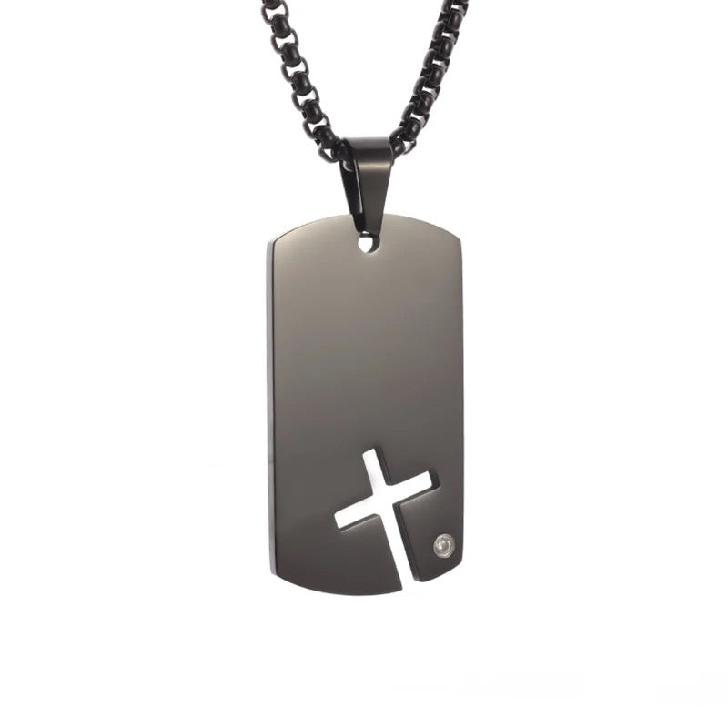 Diamond Cross Dog Tag